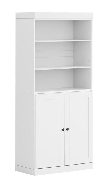 72" White Solid Wood Adjustable Six Tier Library Bookcase with Two Doors HomeRoots