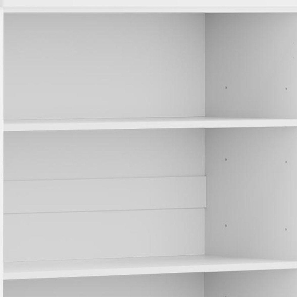 72" White Solid Wood Adjustable Six Tier Library Bookcase with Two Doors — view 3