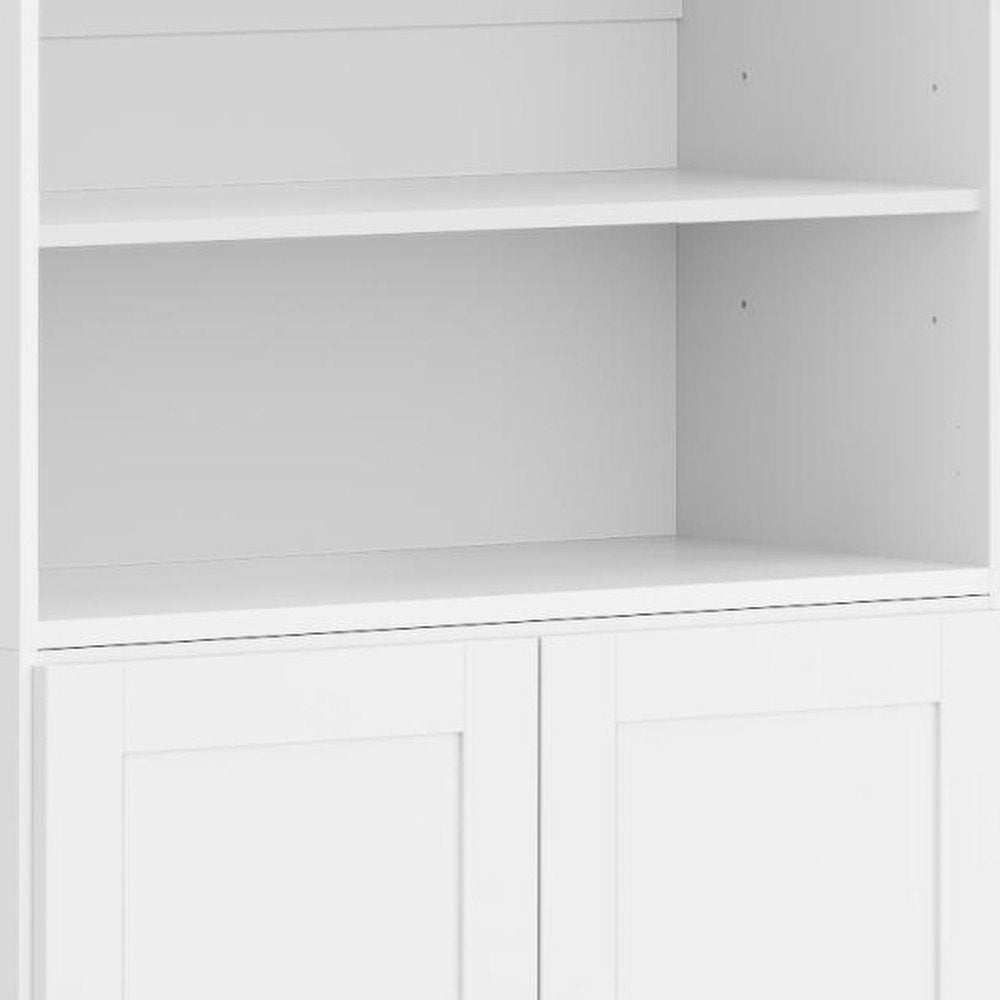72" White Solid Wood Adjustable Six Tier Library Bookcase with Two Doors
