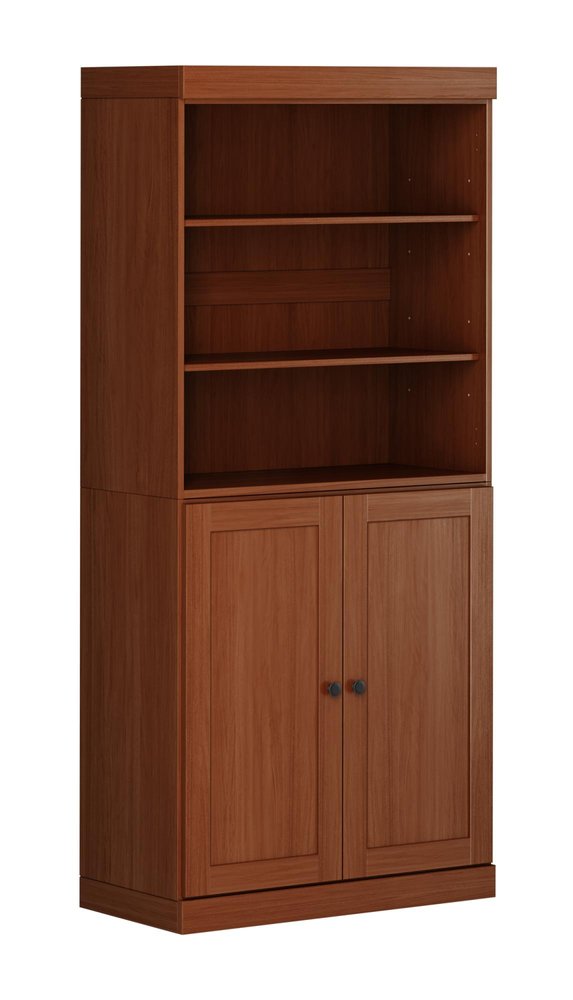 72" Coffee Solid Wood Adjustable Six Tier Library Bookcase with Two Doors — view 1