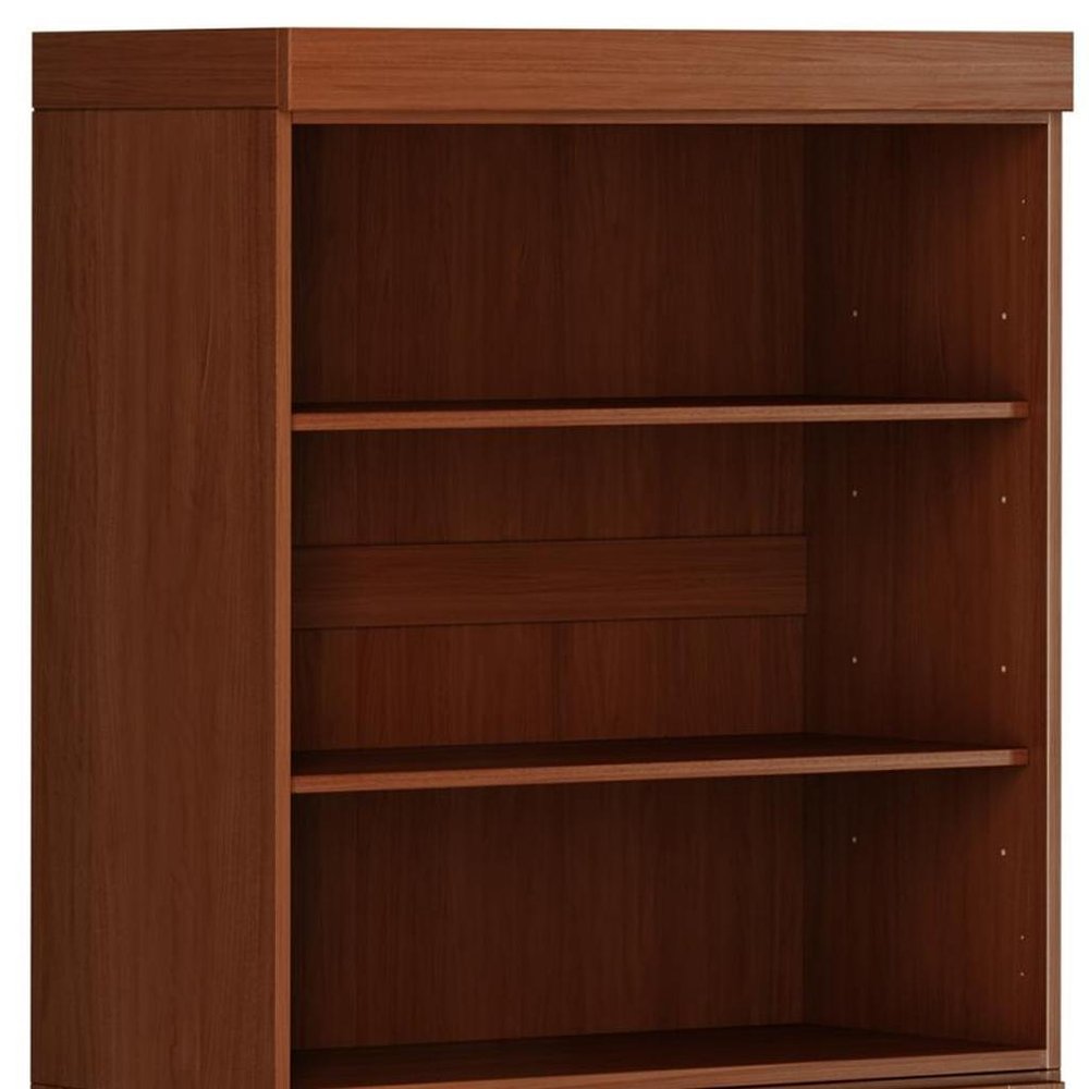 72" Coffee Solid Wood Adjustable Six Tier Library Bookcase with Two Doors — view 3