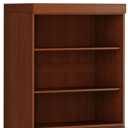 72" Coffee Solid Wood Adjustable Six Tier Library Bookcase with Two Doors