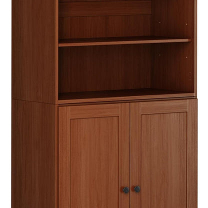 72" Coffee Solid Wood Adjustable Six Tier Library Bookcase with Two Doors