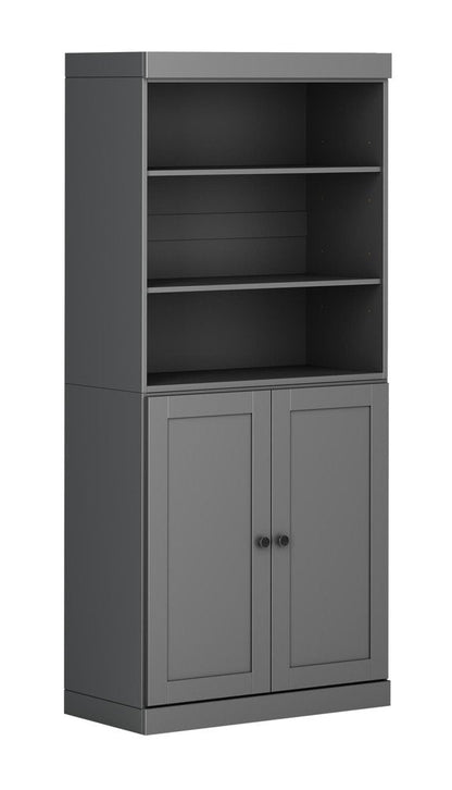 72" Gray Solid Wood Adjustable Six Tier Library Bookcase with Two Doors HomeRoots