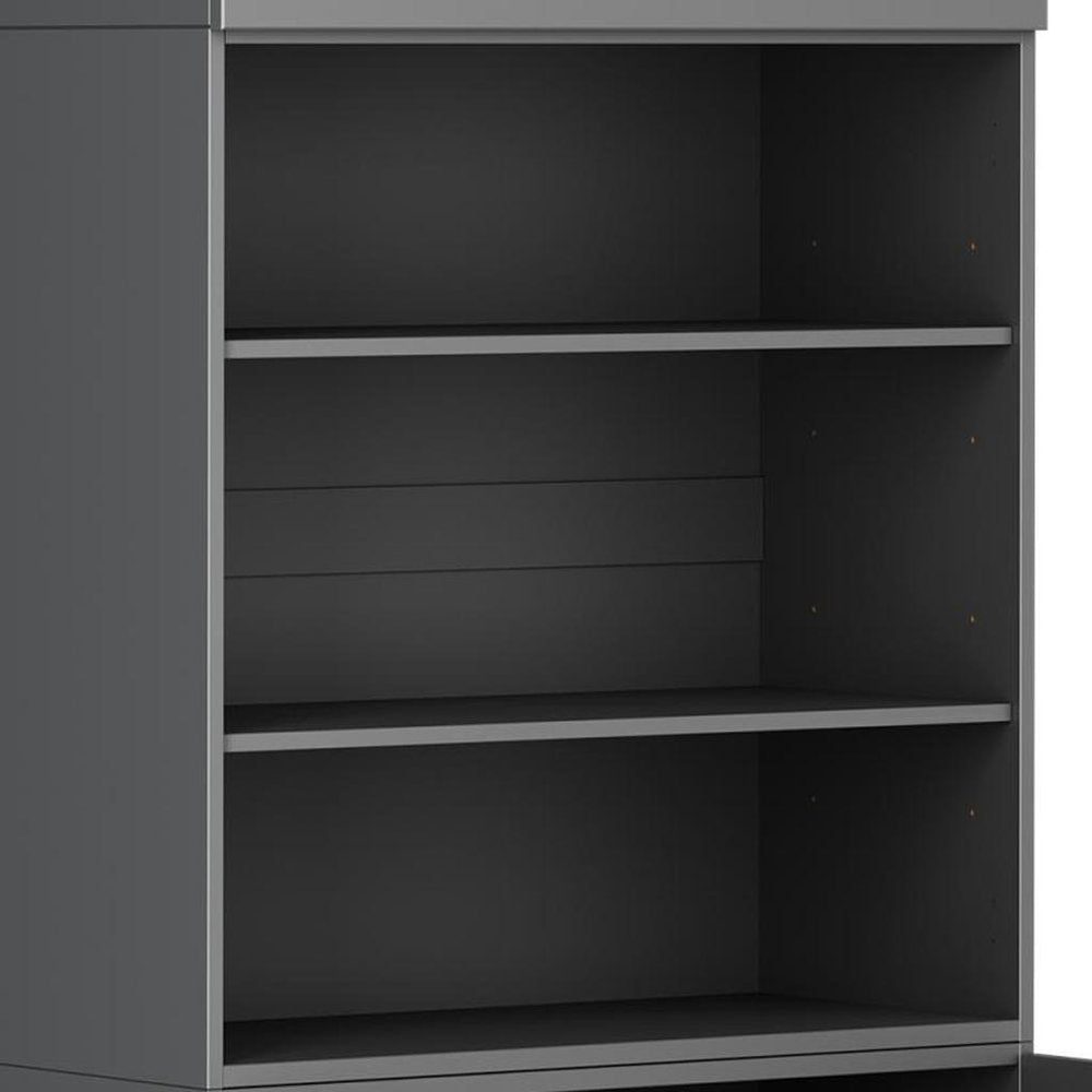 72" Gray Solid Wood Adjustable Six Tier Library Bookcase with Two Doors — view 3