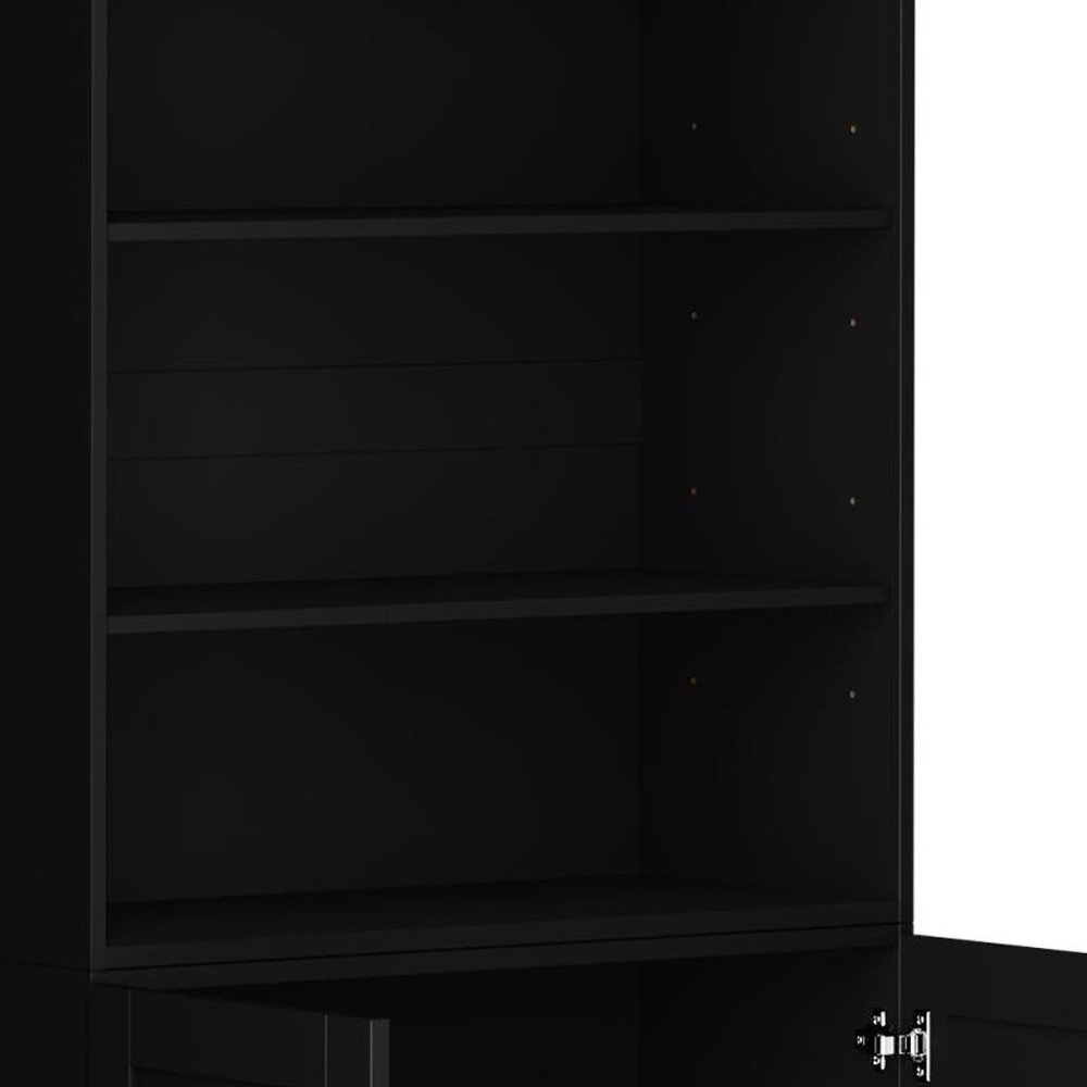 72" Black Solid Wood Adjustable Six Tier Library Bookcase with Two Doors HomeRoots