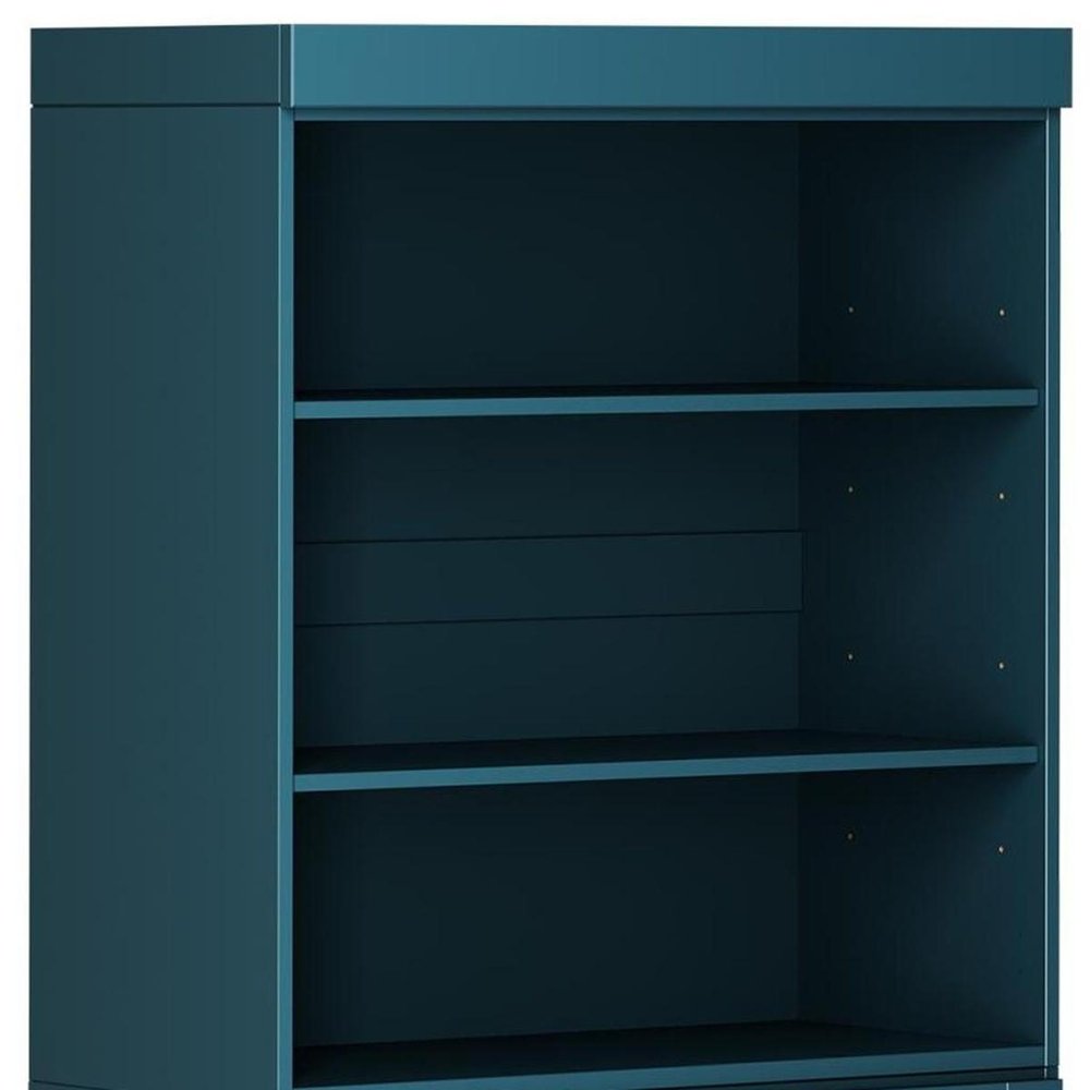 72" Teal Blue Solid Wood Adjustable Six Tier Library Bookcase with Two Doors