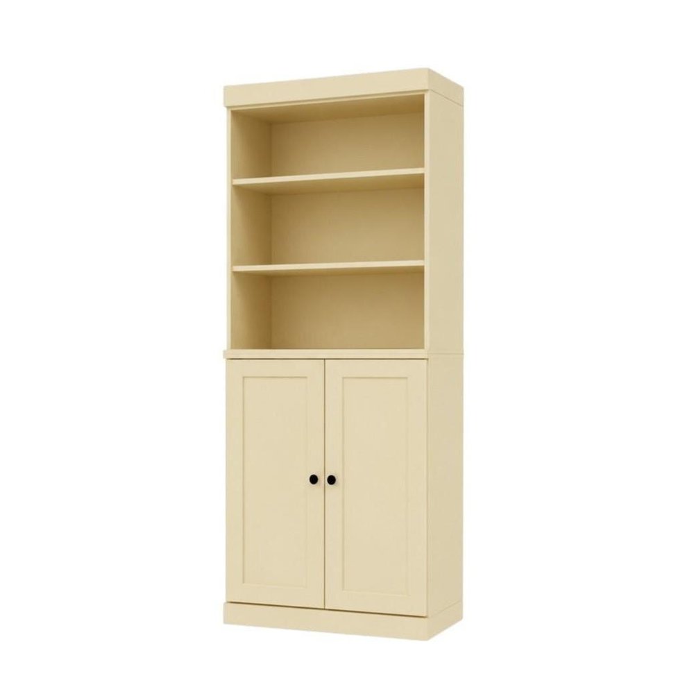72" Yellow Solid Wood Adjustable Six Tier Library Bookcase with Two Doors — view 6