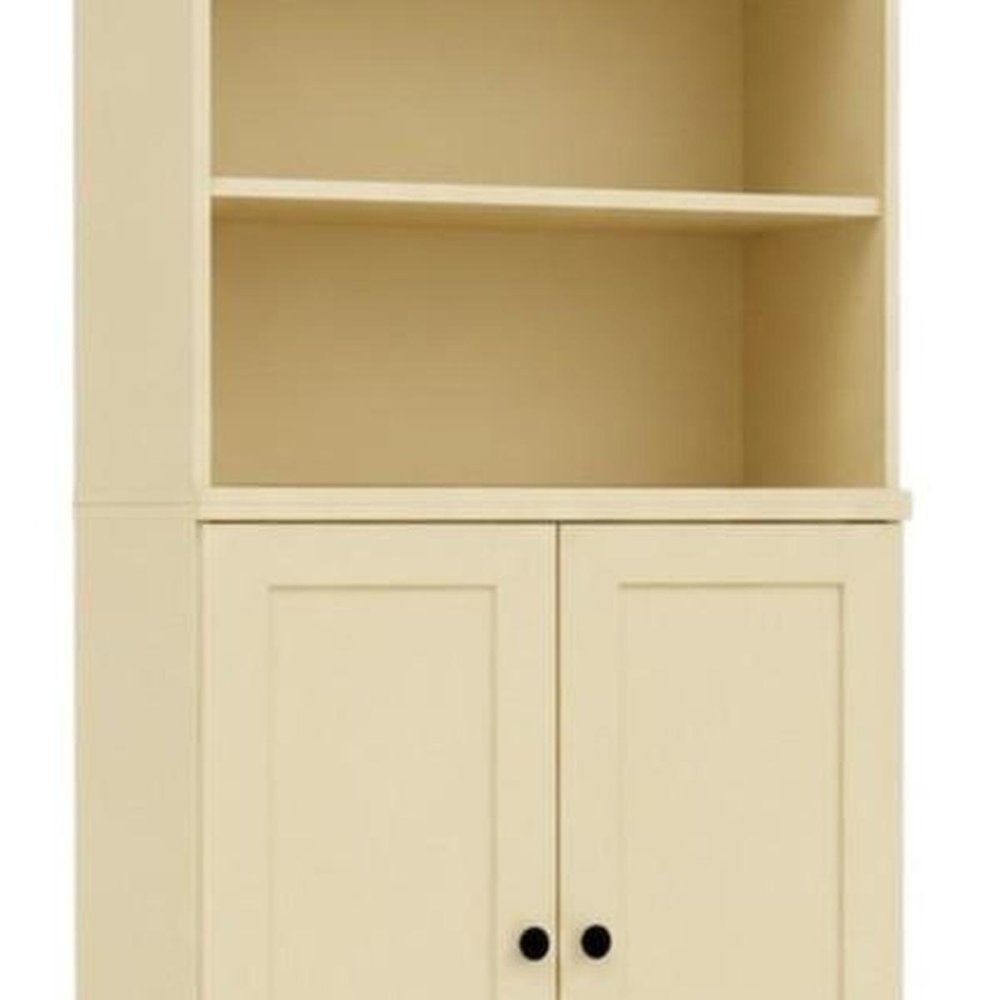 72" Yellow Solid Wood Adjustable Six Tier Library Bookcase with Two Doors HomeRoots