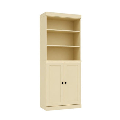72" Yellow Solid Wood Adjustable Six Tier Library Bookcase with Two Doors HomeRoots