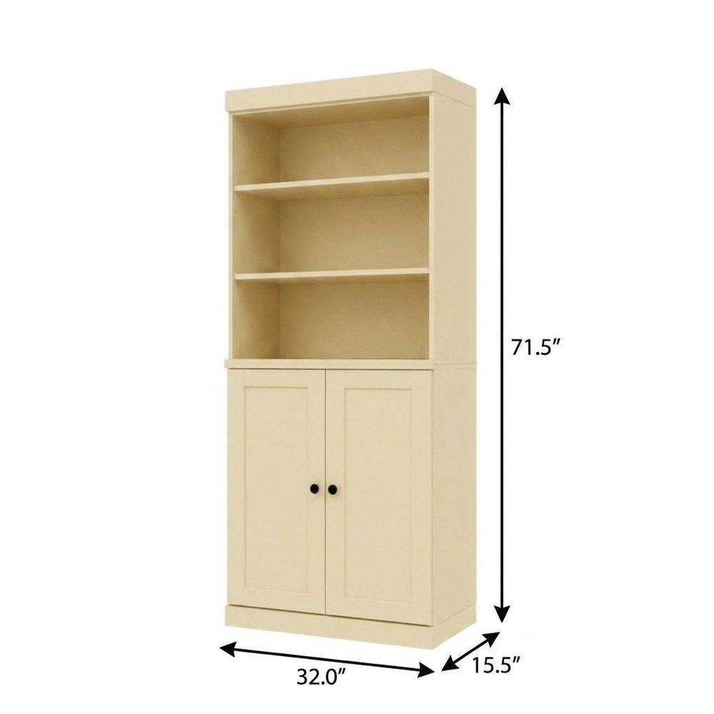 72" Yellow Solid Wood Adjustable Six Tier Library Bookcase with Two Doors — view 9