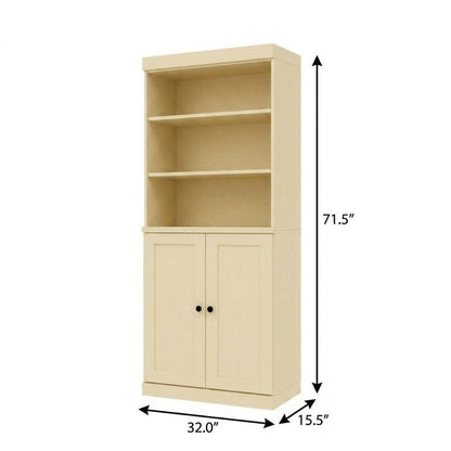 72" Yellow Solid Wood Adjustable Six Tier Library Bookcase with Two Doors HomeRoots