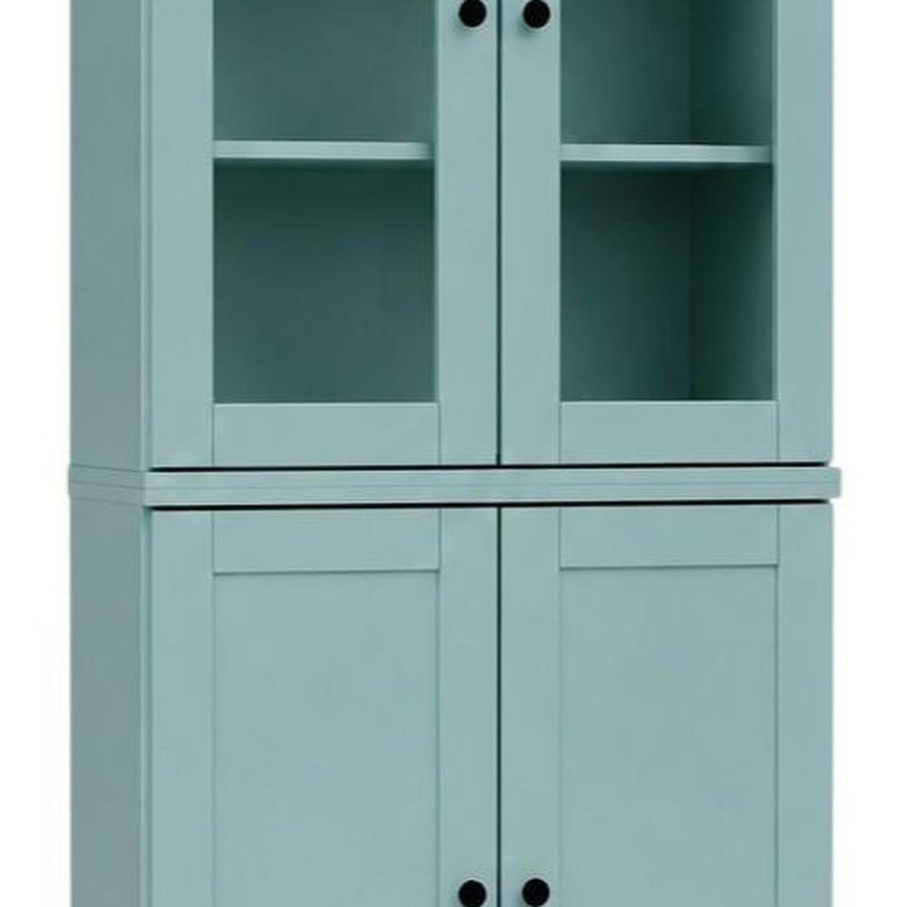 72" Aqua Solid Wood Adjustable Six Tier Library Bookcase with Two Doors — view 5