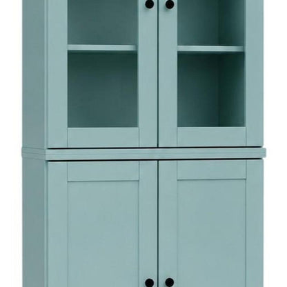 72" Aqua Solid Wood Adjustable Six Tier Library Bookcase with Two Doors HomeRoots
