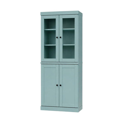 72" Aqua Solid Wood Adjustable Six Tier Library Bookcase with Two Doors HomeRoots