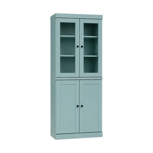 72" Aqua Solid Wood Adjustable Six Tier Library Bookcase with Two Doors