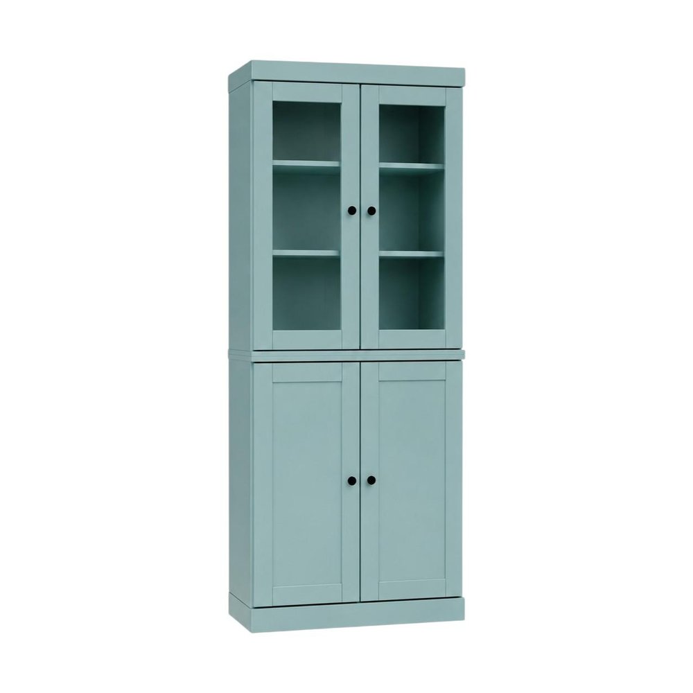 72" Aqua Solid Wood Adjustable Six Tier Library Bookcase with Two Doors — view 1