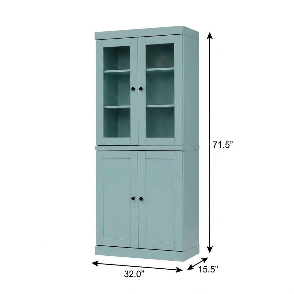 72" Aqua Solid Wood Adjustable Six Tier Library Bookcase with Two Doors — view 3