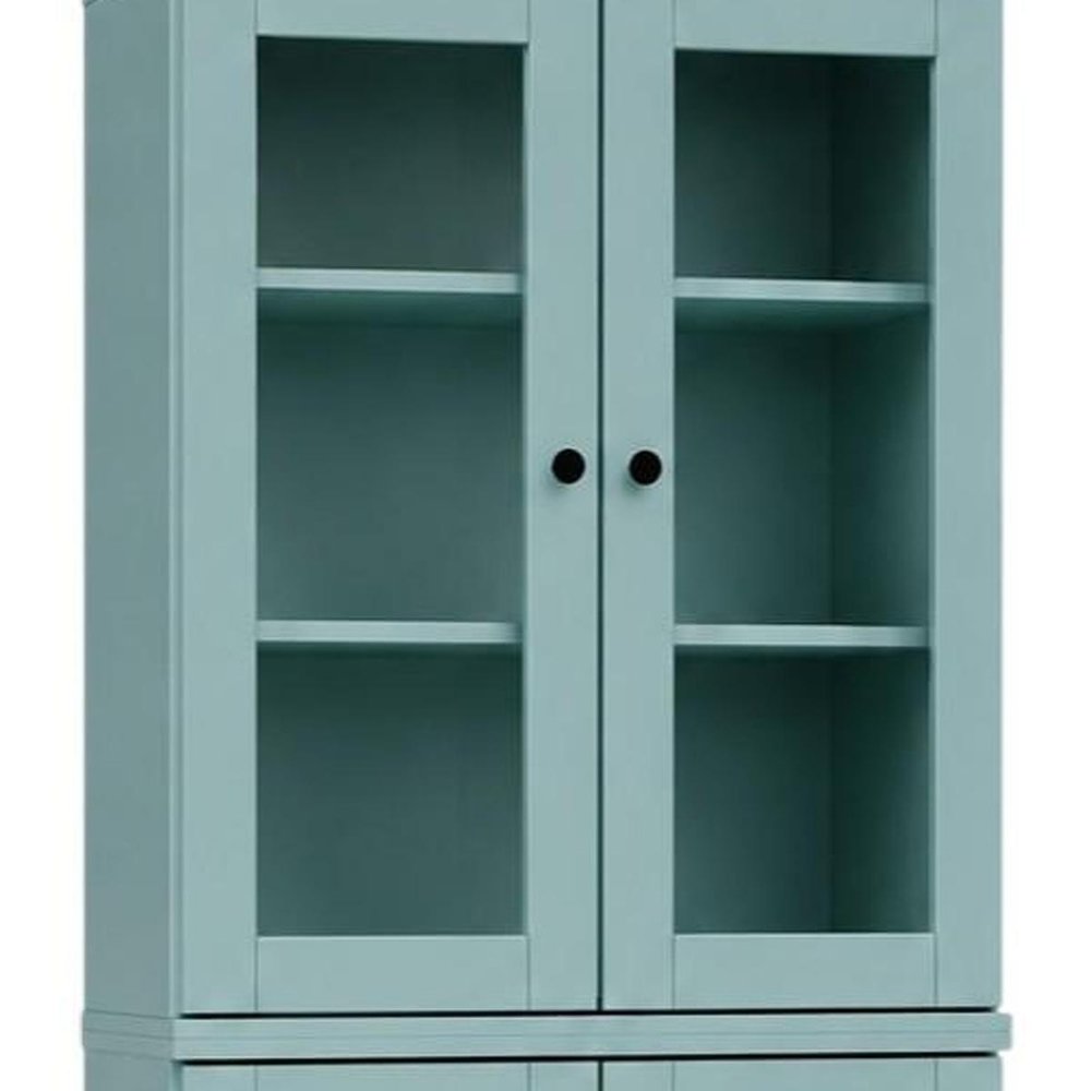 72" Aqua Solid Wood Adjustable Six Tier Library Bookcase with Two Doors HomeRoots