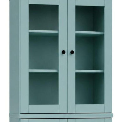 72" Aqua Solid Wood Adjustable Six Tier Library Bookcase with Two Doors HomeRoots