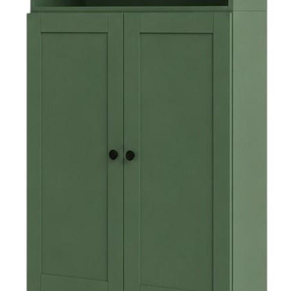72" Green Solid Wood Adjustable Six Tier Library Bookcase with Two Doors HomeRoots