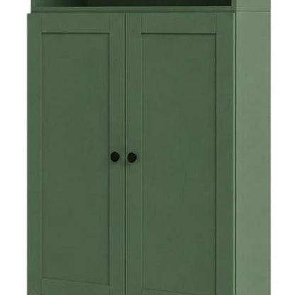 72" Green Solid Wood Adjustable Six Tier Library Bookcase with Two Doors HomeRoots