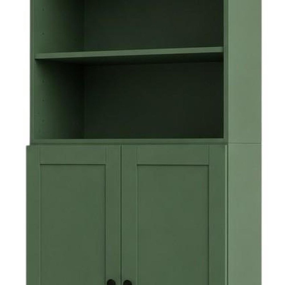 72" Green Solid Wood Adjustable Six Tier Library Bookcase with Two Doors HomeRoots