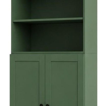 72" Green Solid Wood Adjustable Six Tier Library Bookcase with Two Doors HomeRoots