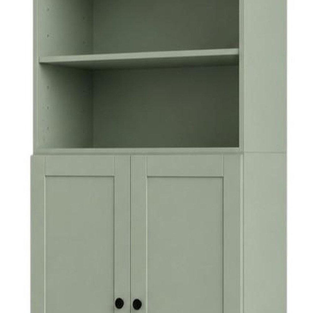 72" Sage Solid Wood Adjustable Six Tier Library Bookcase with Two Doors — view 5