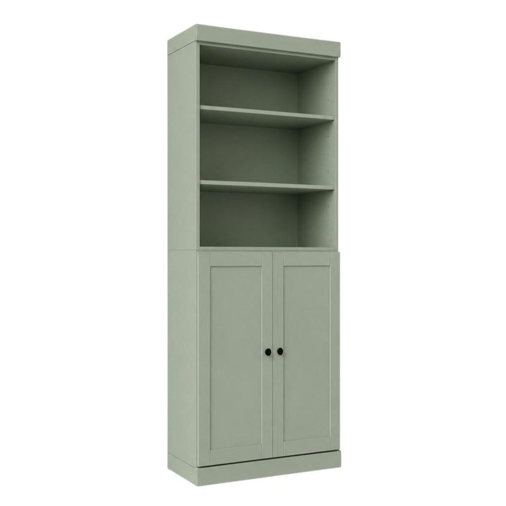 72" Sage Solid Wood Adjustable Six Tier Library Bookcase with Two Doors HomeRoots