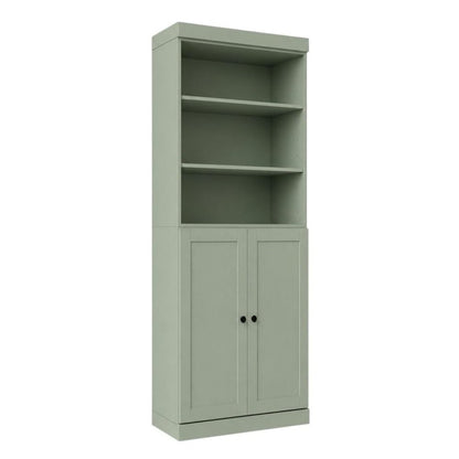 72" Sage Solid Wood Adjustable Six Tier Library Bookcase with Two Doors HomeRoots