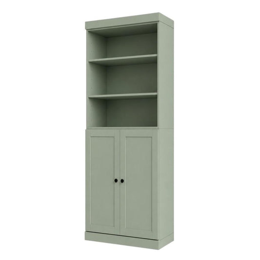 72" Sage Solid Wood Adjustable Six Tier Library Bookcase with Two Doors