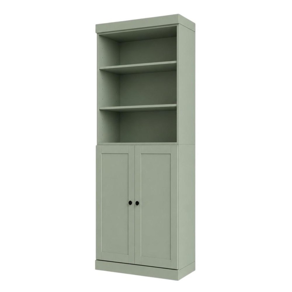 72" Sage Solid Wood Adjustable Six Tier Library Bookcase with Two Doors HomeRoots