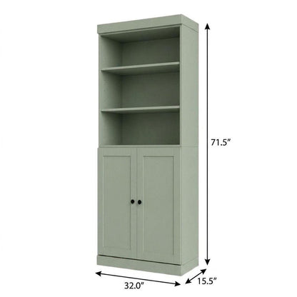 72" Sage Solid Wood Adjustable Six Tier Library Bookcase with Two Doors HomeRoots