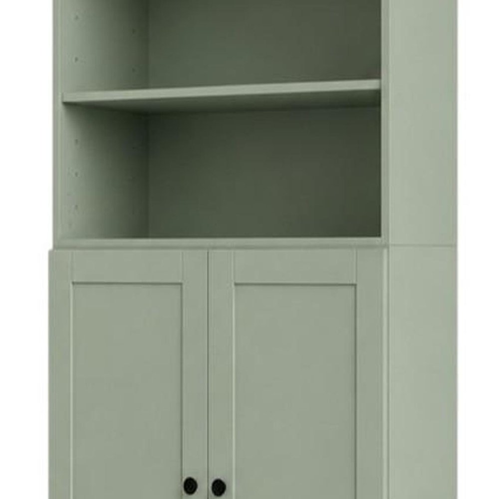 72" Sage Solid Wood Adjustable Six Tier Library Bookcase with Two Doors HomeRoots