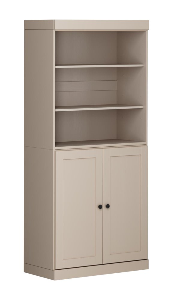 72" Beige Solid Wood Adjustable Six Tier Library Bookcase with Two Doors — view 1