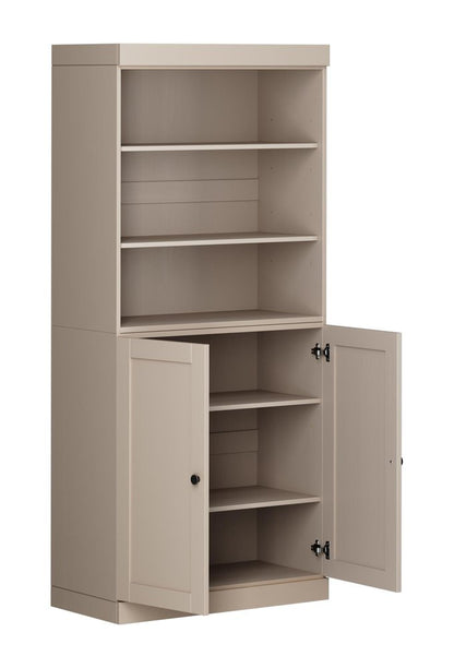 72" Beige Solid Wood Adjustable Six Tier Library Bookcase with Two Doors HomeRoots