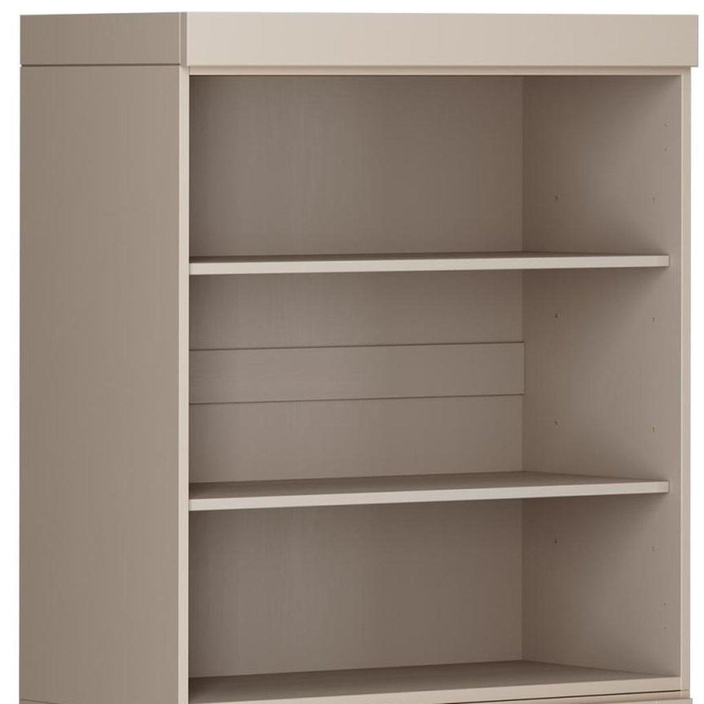 72" Beige Solid Wood Adjustable Six Tier Library Bookcase with Two Doors HomeRoots