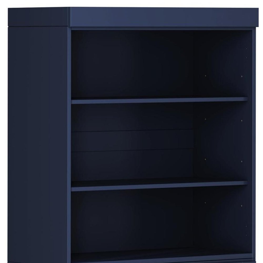 72" Navy Blue Solid Wood Adjustable Six Tier Library Bookcase with Two Doors HomeRoots