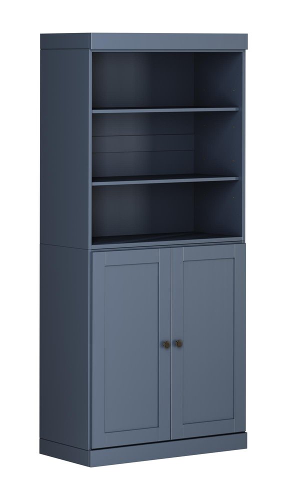 72" French Blue Solid Wood Adjustable Six Tier Library Bookcase with Two Doors — view 1