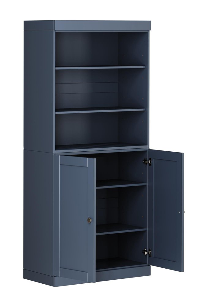 72" French Blue Solid Wood Adjustable Six Tier Library Bookcase with Two Doors HomeRoots