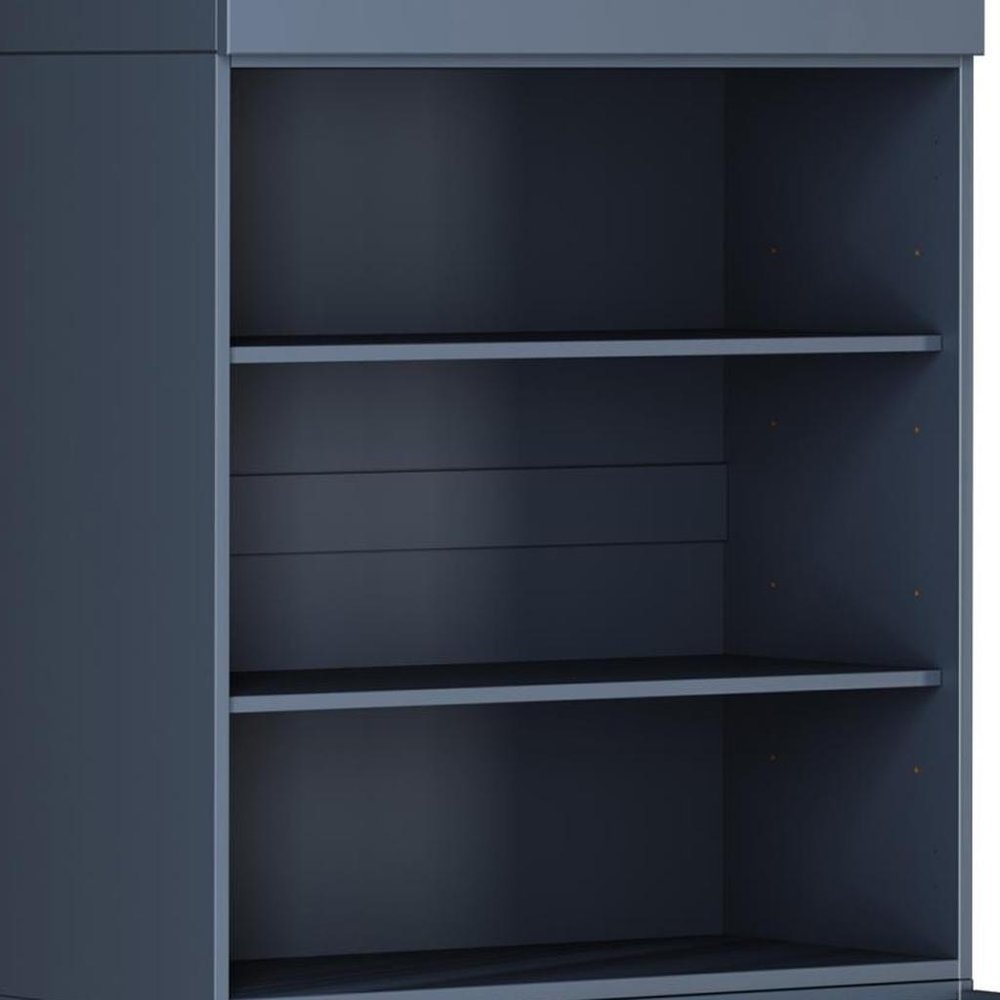 72" French Blue Solid Wood Adjustable Six Tier Library Bookcase with Two Doors HomeRoots