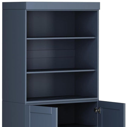 72" French Blue Solid Wood Adjustable Six Tier Library Bookcase with Two Doors HomeRoots