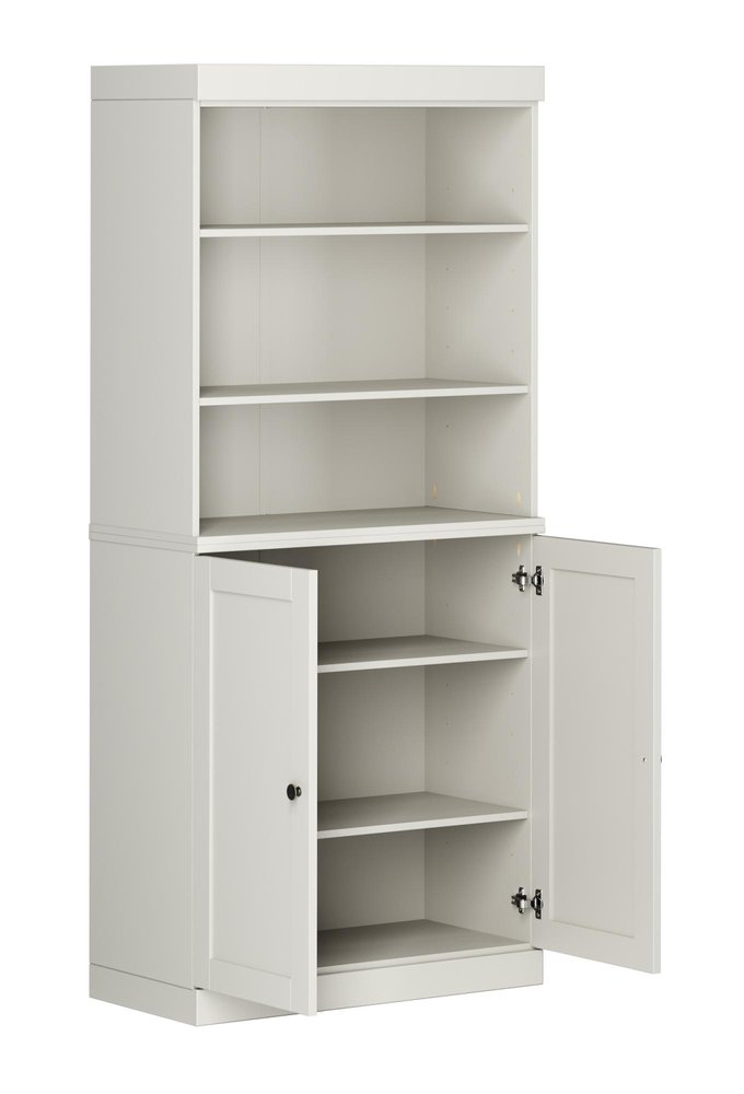 72" Off White Solid Wood Adjustable Six Tier Library Bookcase with Two Doors HomeRoots