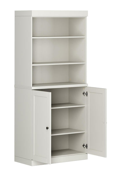 72" Off White Solid Wood Adjustable Six Tier Library Bookcase with Two Doors HomeRoots