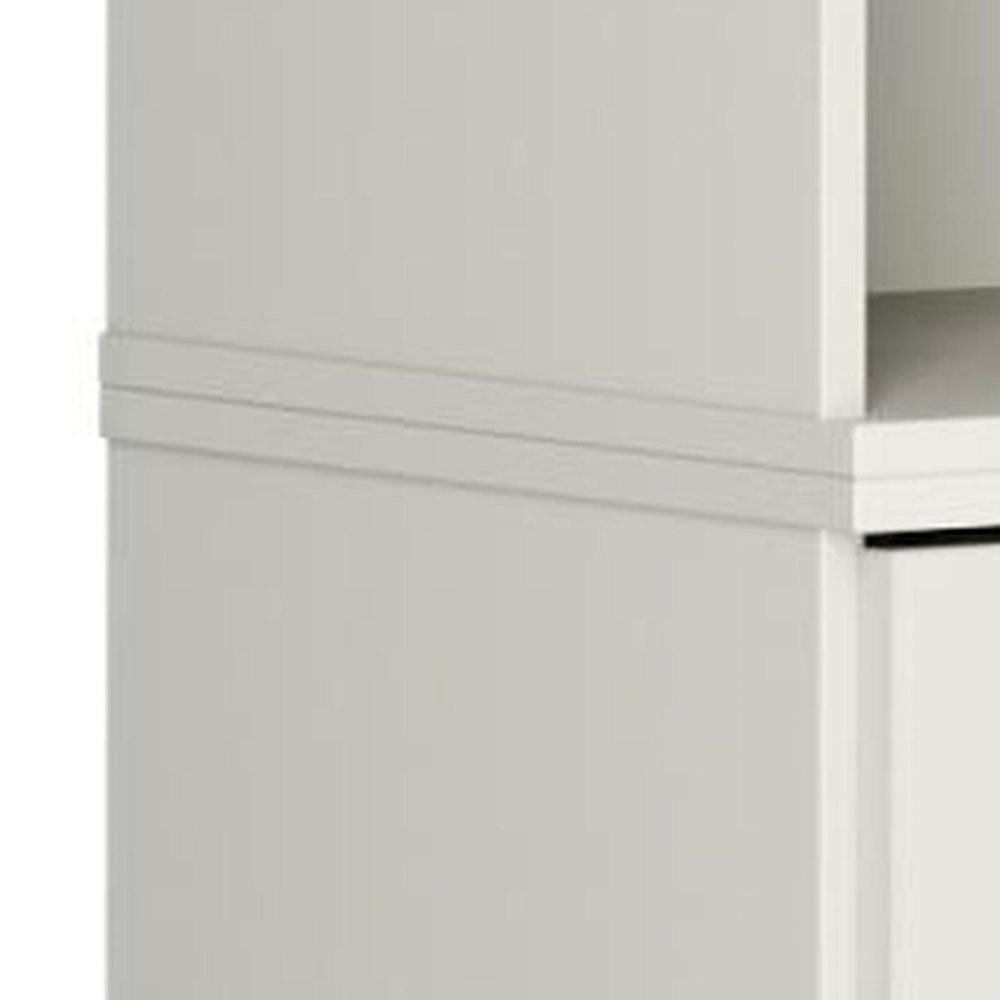 72" Off White Solid Wood Adjustable Six Tier Library Bookcase with Two Doors