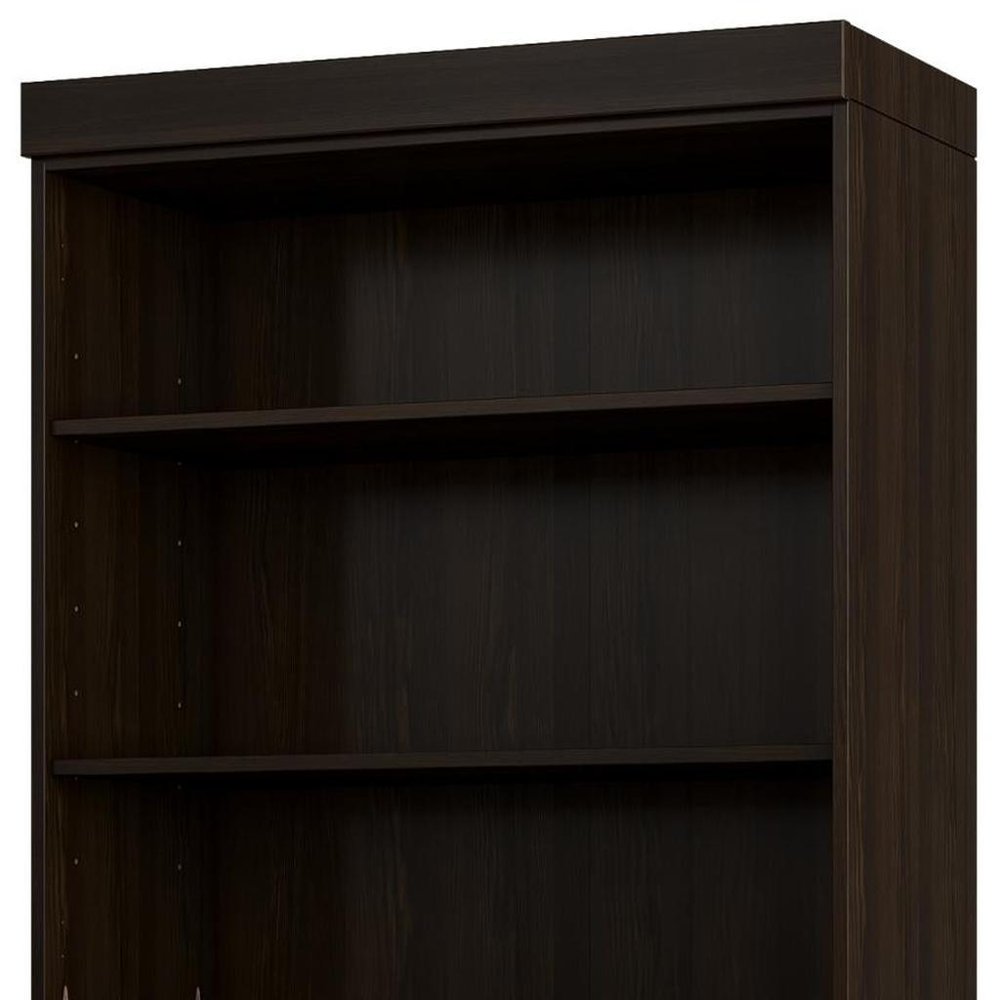 72" Espresso Solid Wood Adjustable Six Tier Library Bookcase with Two Doors HomeRoots