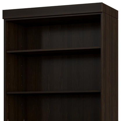 72" Espresso Solid Wood Adjustable Six Tier Library Bookcase with Two Doors HomeRoots
