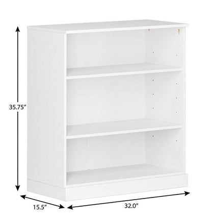 36" White Solid Wood Adjustable Three Tier Library Bookcase