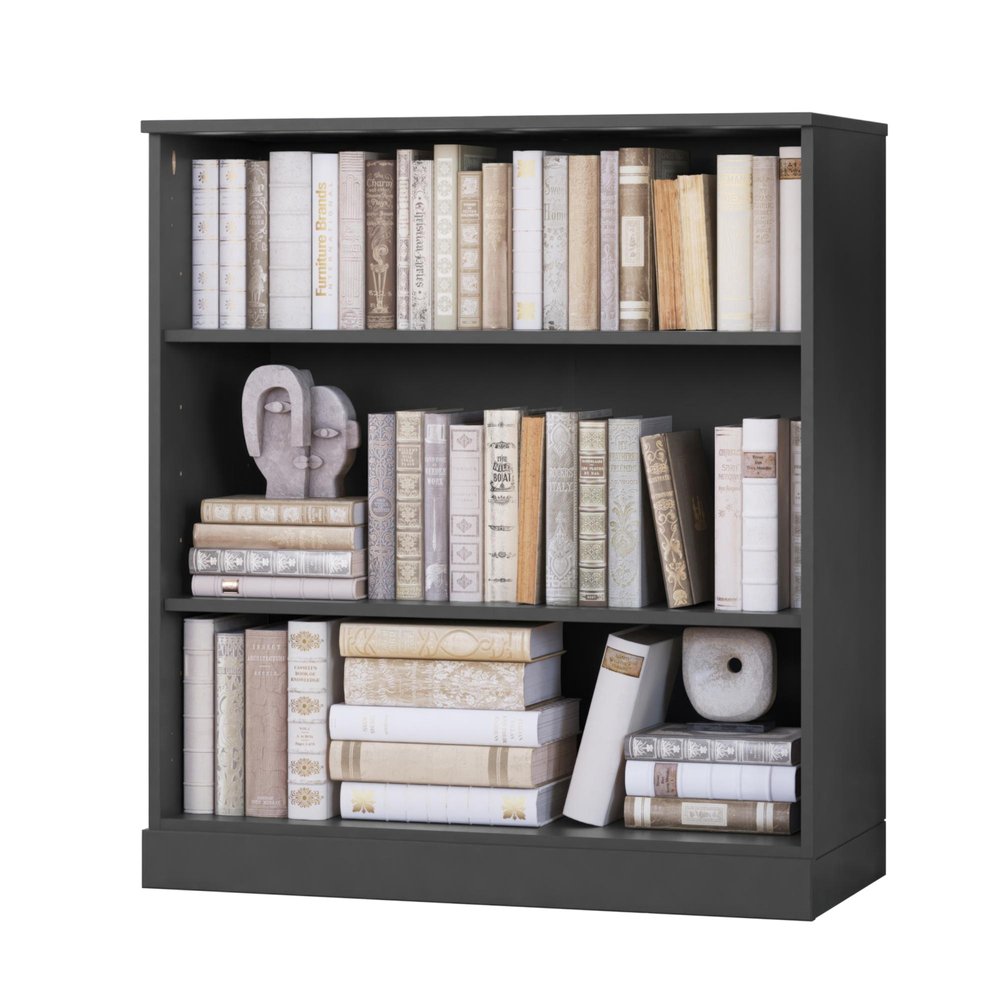 36" White Solid Wood Adjustable Three Tier Library Bookcase — view 7